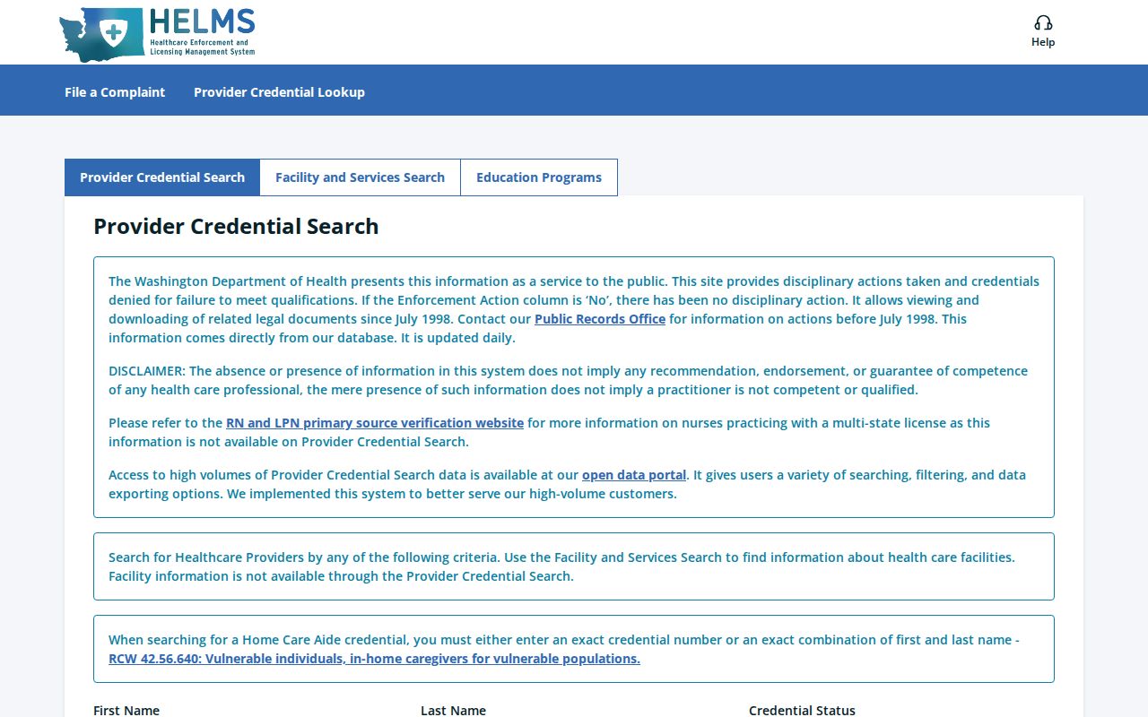 Spanaway public records health provider credential search
